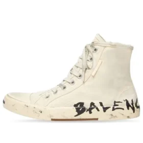 Paris High-Top-Sneaker «Weisse, abgenutzte Baumwolle und weisses Gummi mit Graffiti» 688752W3RR49010