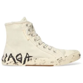 Paris High-Top-Sneaker «Weisse, abgenutzte Baumwolle und weisses Gummi mit Graffiti» 688752W3RR49010