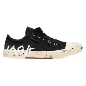 Paris Low-Top-Sneaker «Black Destroyed Cotton and White Rubber with Graffiti» 688754W3RR51099