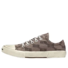 Paris Low-Top-Sneaker «Tan Allover Logo Cotton and White Rubber» 688754W3RQ22298