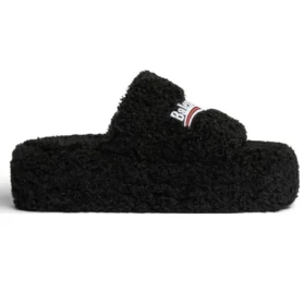 Plateausandalen mit Fellbesatz «Black» 762826W2DO11096
