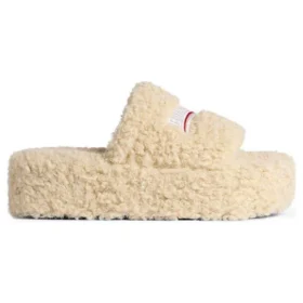 Platform-Pantoletten mit Fellbesatz «Beige» 762826W2DO19796
