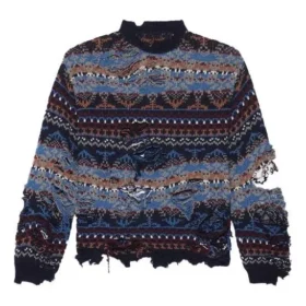 Pullover aus Wollmischung im Destroyed-Fair-Isle-Look «Blue» 662518T16028088