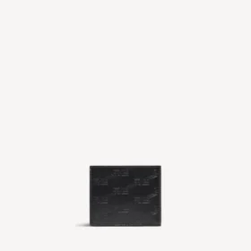 Quadratische, gefaltete Herrenbrieftasche mit geprägtem Monogramm in Schwarz