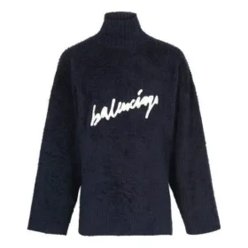 Rollkragenpullover aus gebürsteter Baumwolle mit Scribble-Logo «Navy» 625935T31828065