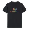 Rundhals-T-Shirt mit Regenbogen-Farbverlauf-Logo und kurzen Ärmeln, schwarz 570814TEV531000