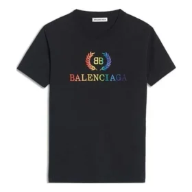 Rundhals-T-Shirt mit Regenbogen-Farbverlauf-Logo und kurzen Ärmeln, schwarz 570814TEV531000