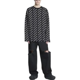 Rundhalspullover mit durchgehendem Logo «Schwarz-Weiss» 702952T32331070