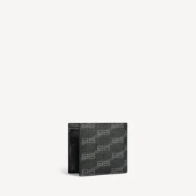 Signature-Brieftasche für Herren, quadratisch gefaltet, aus beschichtetem BB Monogram-Canvas in Schwarz/Grau
