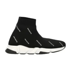 Speed 1.0 Sneaker «Weisses Logo, Monogramm, schwarzer Strick» 597425W2DBF1015