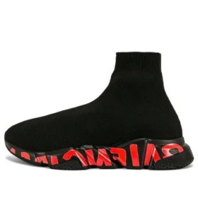 Speed 2.0 Sneaker «Schwarzer Strick mit rotem Graffiti und schwarzer Sohle» 645334W2DBY1016