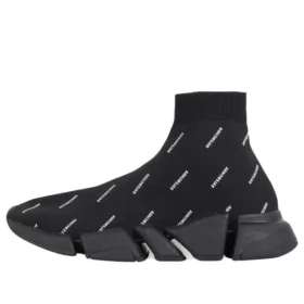 Speed 2.0 Sneaker «Schwarzer Strick mit weissem Allover-Logo» 617239W2DBO1090