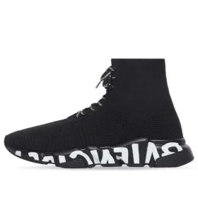 Speed-Sneaker «Schwarzer recycelter Strick mit schwarz-weisser Graffiti-Sohle» 617251W2DB71006