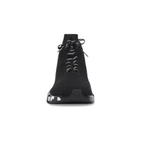 Speed-Sneaker «Schwarzer recycelter Strick mit schwarz-weisser Graffiti-Sohle» 617251W2DB71006