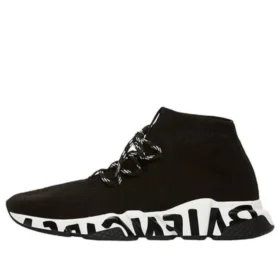 Speed-Sneaker «Schwarzer recycelter Strick mit schwarzer Graffiti-Sohle» 621611W05GE1015
