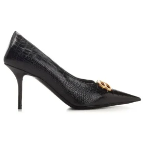 Square Knife BB Pumps aus Leder in Crocs-Optik «Schwarz» 734238WBE711000