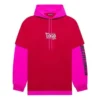 SS21 Kapuzen-Langarm-Unisex-Pullover mit Stoffzusätzen, rosa-rot, 657037TKV826295