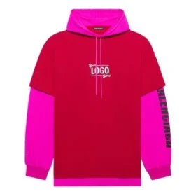 SS21 Kapuzen-Langarm-Unisex-Pullover mit Stoffzusätzen, rosa-rot, 657037TKV826295