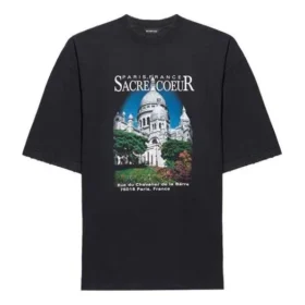SS21 Retro-T-Shirt mit Leinwandbindung, gross, kurzärmelig, Unisex, schwarz 641614TJVH61000
