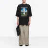 SS21 Retro-T-Shirt mit Leinwandbindung, gross, kurzärmelig, Unisex, schwarz 641614TJVH61000