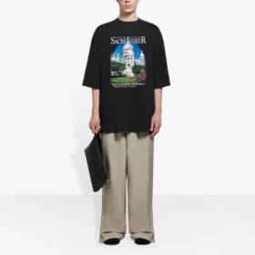 SS21 Retro-T-Shirt mit Leinwandbindung, gross, kurzärmelig, Unisex, schwarz 641614TJVH61000