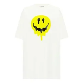 SS21 Weisses, locker sitzendes Kurzarm-T-Shirt mit Smiley-Aufdruck 641655TKVA18639
