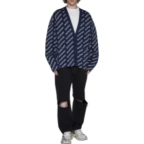 Strickjacke mit Allover-Logo «Blue White» 736248T32338502