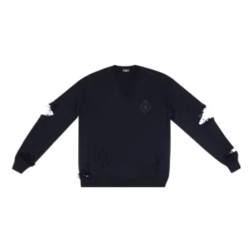 Strickpullover mit V-Ausschnitt und Destroyed-Look «Navy» 696091T16420414