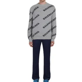 Sweatshirt aus Wollmischung mit durchgehendem Logo und Rundhalsausschnitt «Grey Black» 555481T14711262