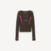 Tailliertes Techwear-Langarm-Top für Damen in Khaki-Braun/Neon-Pink