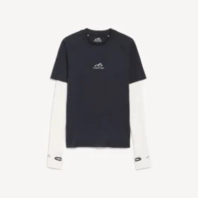 Techwear-Langarm-T-Shirt für Herren in Marineblau/Weiss