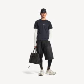 Techwear-Langarm-T-Shirt für Herren in Marineblau/Weiss