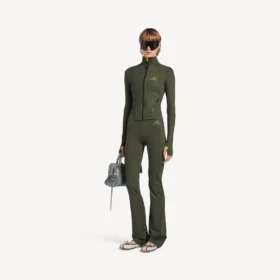 Techwear-Leggings für Damen in Khaki/Limette mit ausgestelltem Schnitt